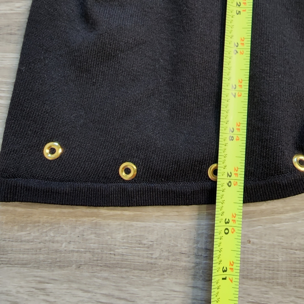CHELSEA & THEODORE Black Knit Cardigan Sweater Vest Gold Grommet - Picture 5 of 10